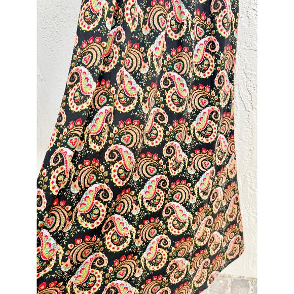 Nieves Lavi Cap Sleeve 100% Silk Paisley Print Maxi Dress Black Women's Size 0 - Picture 3 of 8